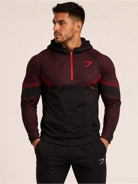 Gymshark Onyx 5.0 Seamless Hoodie Black Carmine Red Size Medium Muscle Fit NEW